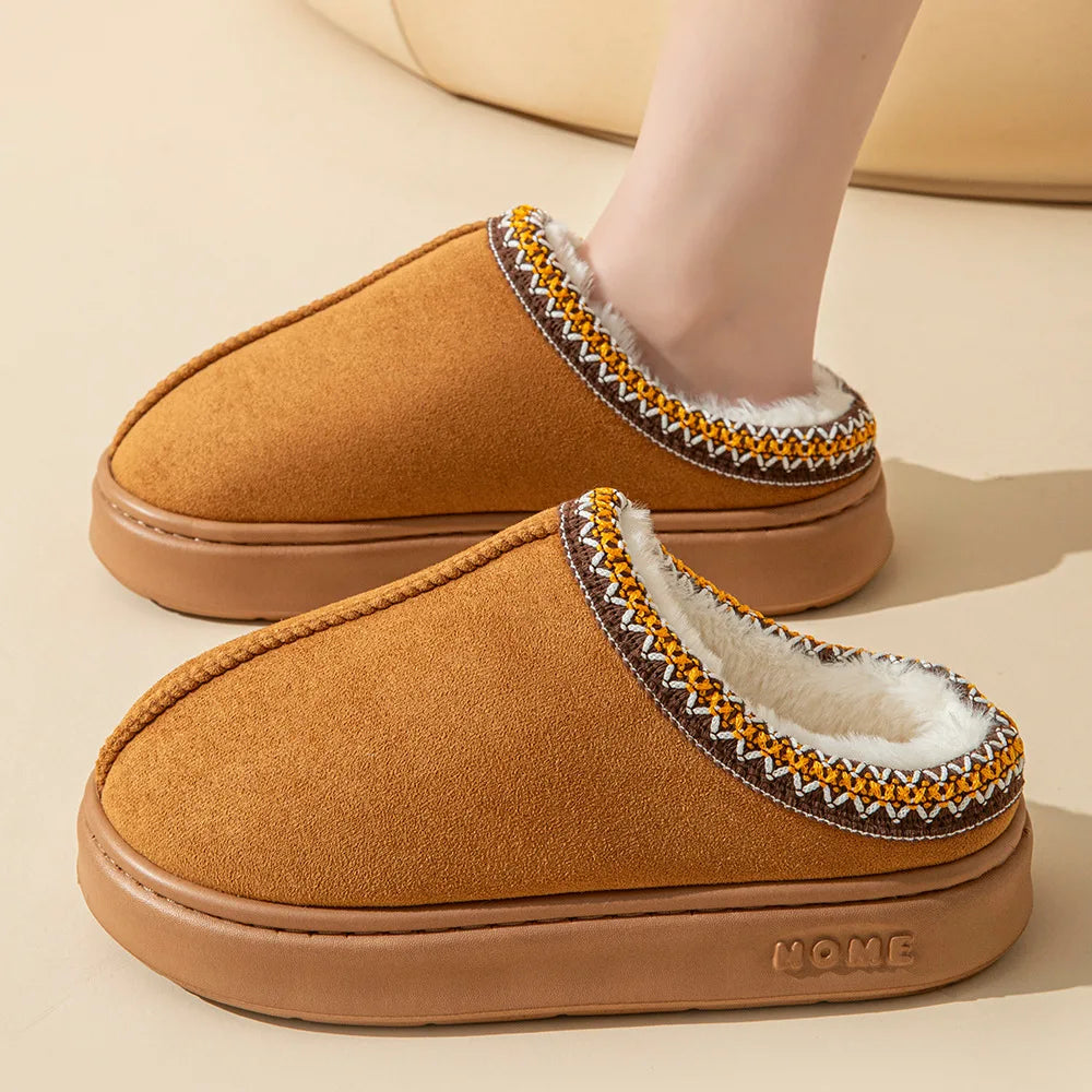 Plattform Flauschige Hausschuhe Frauen Haus Wohnungen Mode Plüsch Winter Designer Schuhe Damen Hause Elegante Casual Schuhe Große Größe