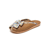 Rattan Grass Woven Slippers For Home Summer Men And Women Home Couples Linen Slippers Indoor Non-Slip Floor