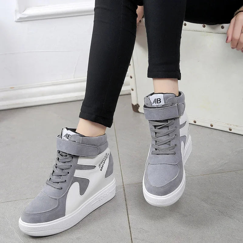 2024 Women Spring Casual Vogue Wedges Black Basket Femme High Top Vulcanize Shoes Platform Boots Red Sneakers  Zapatos De Mujer