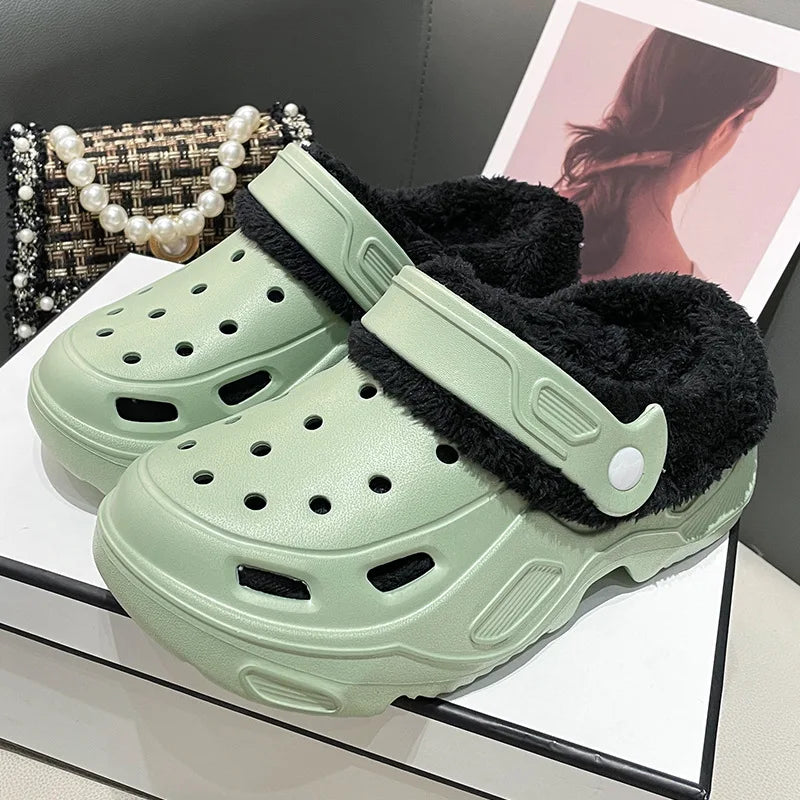 Dickbesohlte Lochschuhe Wintersamt Damenmode Oberbekleidung Abnehmbare Baumwollpantoffeln Warme und rutschfeste Hausschuhe