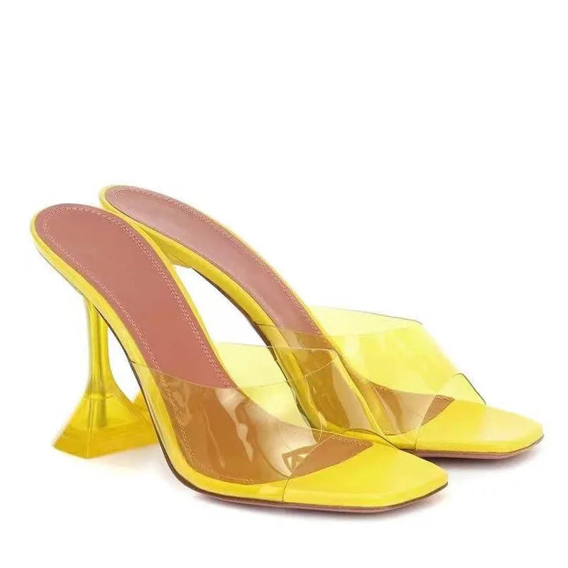 Pantoufles transparentes en PVC pour femmes, style étoile, à bout carré, à talons hauts, chaussures d'été