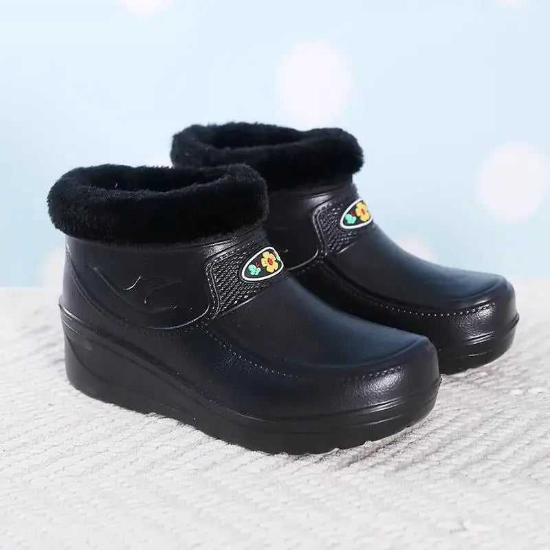 Women Waterproof Rain Boots Soft-soled EVA Plus Velvet Warm Snow Boots Low-top Non-slip Kitchen Shoes Outdoor Men Fishing Shoes