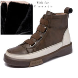 DIMANYU Women Winter Shoes Boots Flat Genuine Leather Retro Front Tie British Style Ladies Boots Trend Girl Student