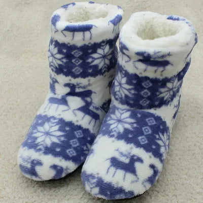House Fluffy Slipper Womens Winter Warm Christmas Elk Fur Contton Plush Anti Skid Grip Sole Indoor Home Female Room Shoes Boots