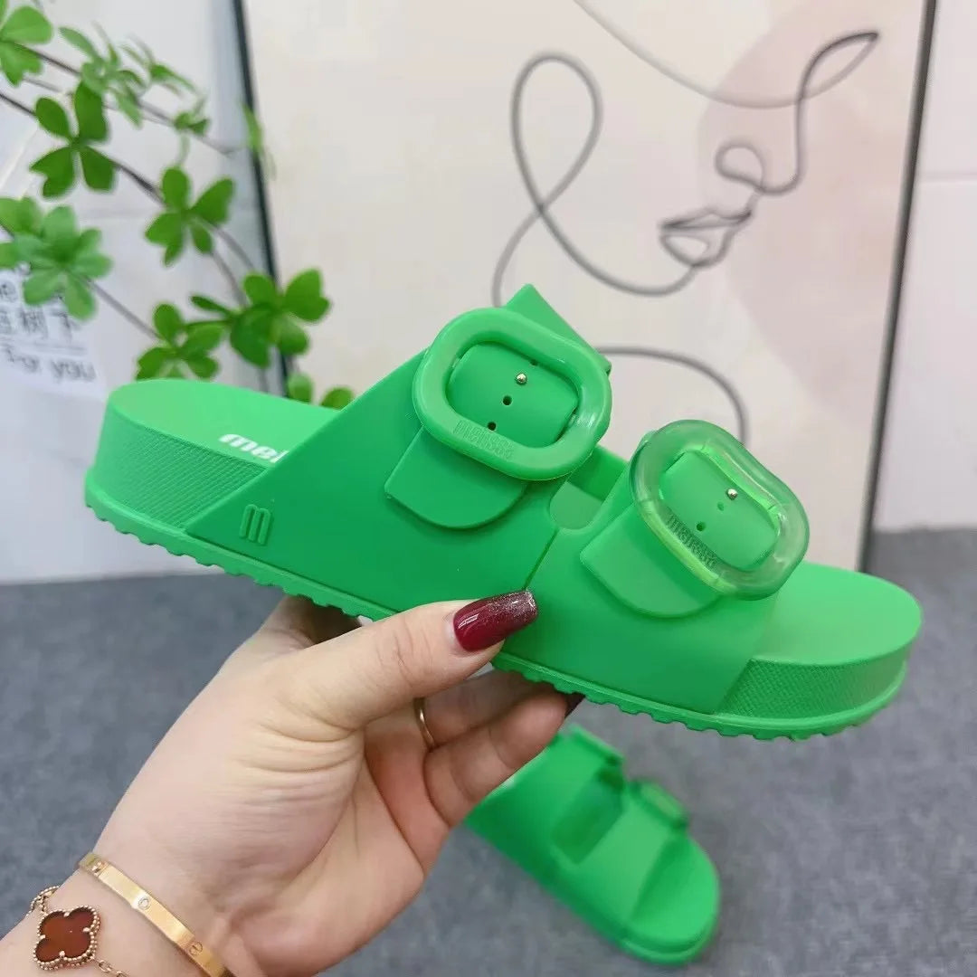 Mini Melissa Adult Outerwear Casual sandals ladies Fashion Versatile Double Button beach shoes Thick Bottom Slippers for Women