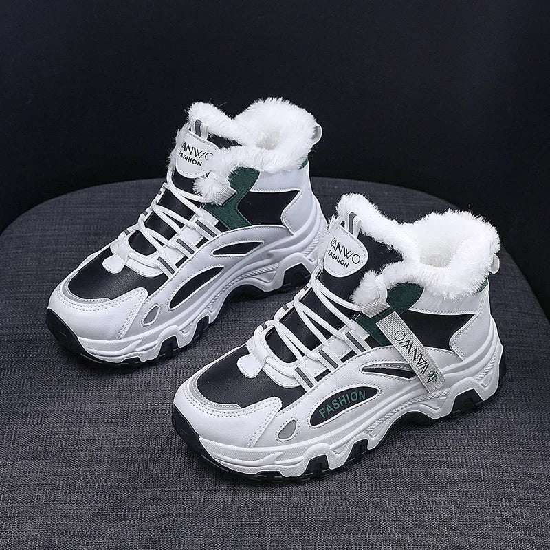 Women's White Winter Sneakers with Plush Lining and Chunky Sole - Warm High-Top Athletic Shoes for Cold Weather zapatos de mujer