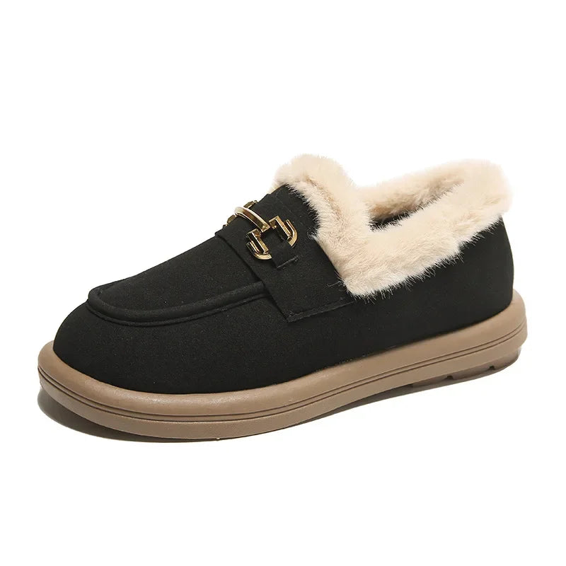Chaussons plats d'hiver pour femmes, chaussures de marche épaisses et élégantes, polyvalentes et décontractées, chaussures en coton pour paresseux pour un pied