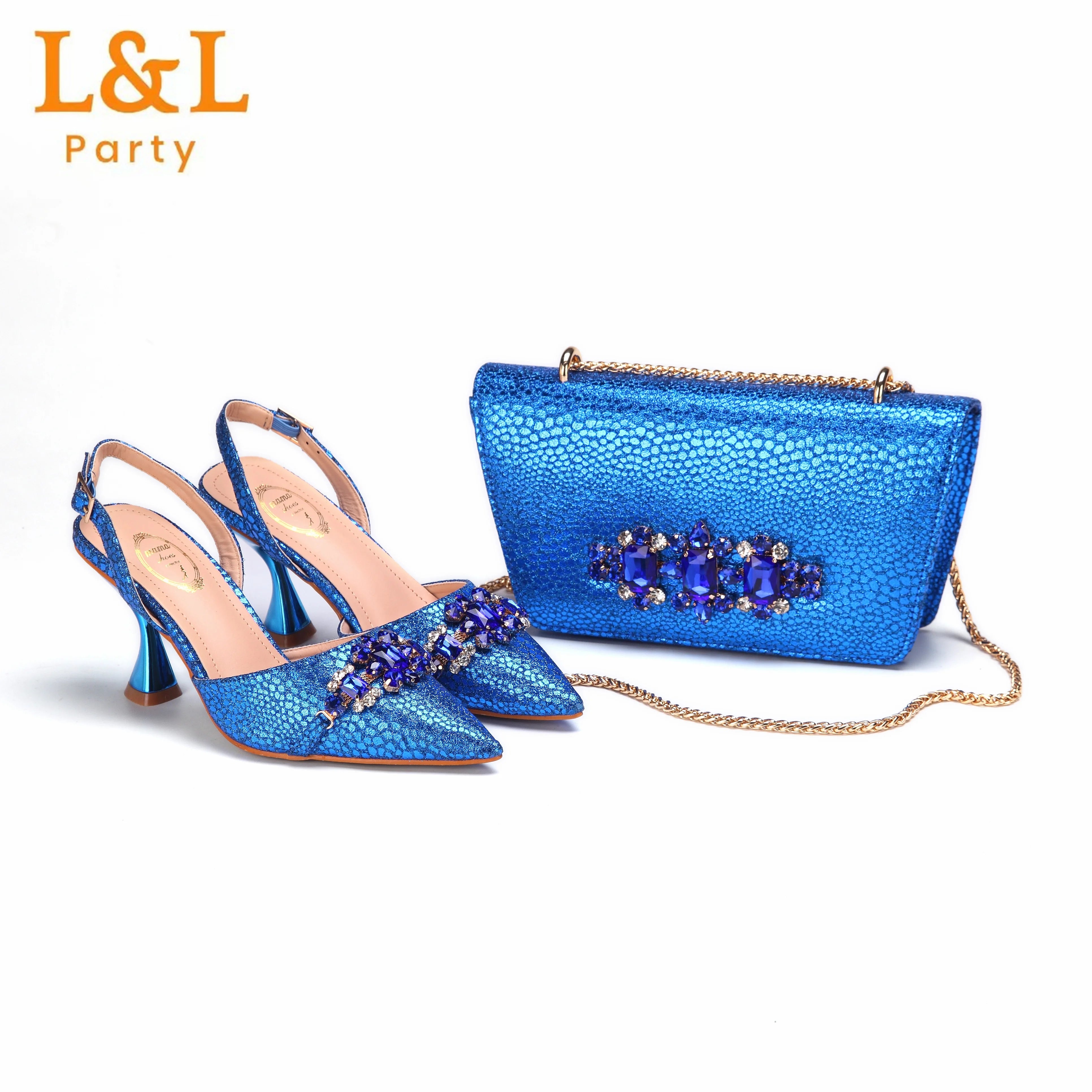 2024 Newest INS Pink Color Elegant High Heels Nigeria Popular Design African Ladies Shoes And Bag Set for Wedding Party