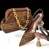 QSGFC 2024 New Designer Specials Italian Women Heels Shoes and Bag Set  Royal Green Color Comfortable With Rhinestone for Party
