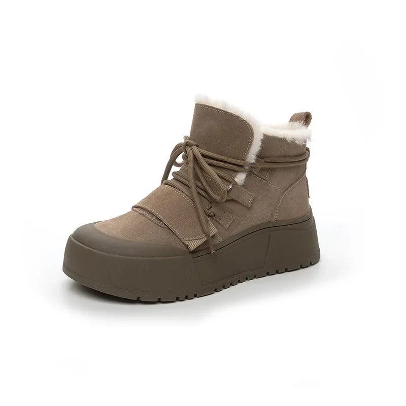 JOZHAMTA Size 35-40 Snow Boots For Women Suede Leather Plush Fur Thick Heels Shoes Winter 2025 Platform Warm Furry Ankle Boots