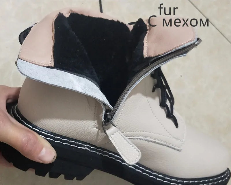 DIMANYU Women Ankle Boots2024 New Genuine Leather Winter Thick With Fur Ladies Short Boots Motorcycle Martn Boots Women
