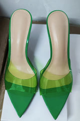 Neue Sommer-Sandalen für Damen mit hohen Absätzen, einfache, transparente Hausschuhe mit hohen Absätzen, Stiletto-Spitze, offene Hausschuhe, Pantoletten