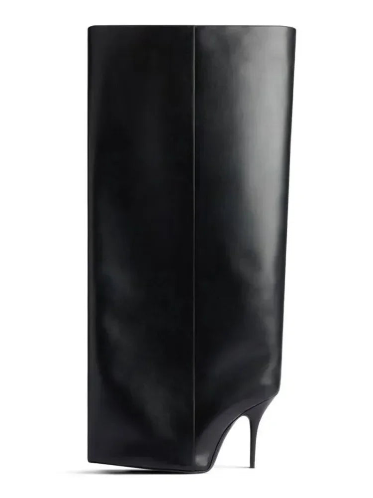 2024New Designer Slender High Heels Knee Length Women's Boots Fashion Walk Party Women's Large Mid Size Boots Autumn and Winter