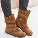 Schuhe für Damen, warme Schneestiefel, flach, Plüsch, lässige Damenschuhe, Herbstschnalle, weibliche Stiefel mit mittlerer Wade, Übergröße 35-43, Stiefel Damen