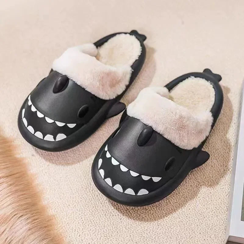 Winter-Haifisch-Hausschuhe, Paar, herausnehmbares Futter, warm, süße Damen-Haifisch-Slides, Plüsch-Baumwoll-Flip-Flops, Herren, Indoor-Baumwoll-Flachschuhe
