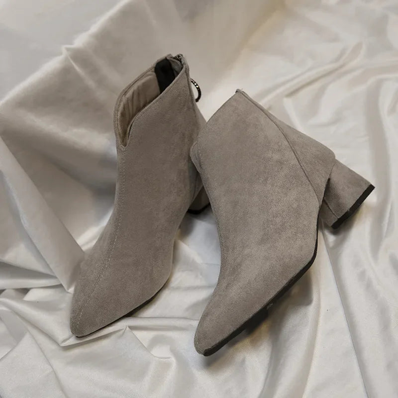 2023Ankle Boots for Women  Autumn Pointed Toe Zipper Chunky Low Heel Short Boot Fashion Female Casual Shoes Botas De Mujer