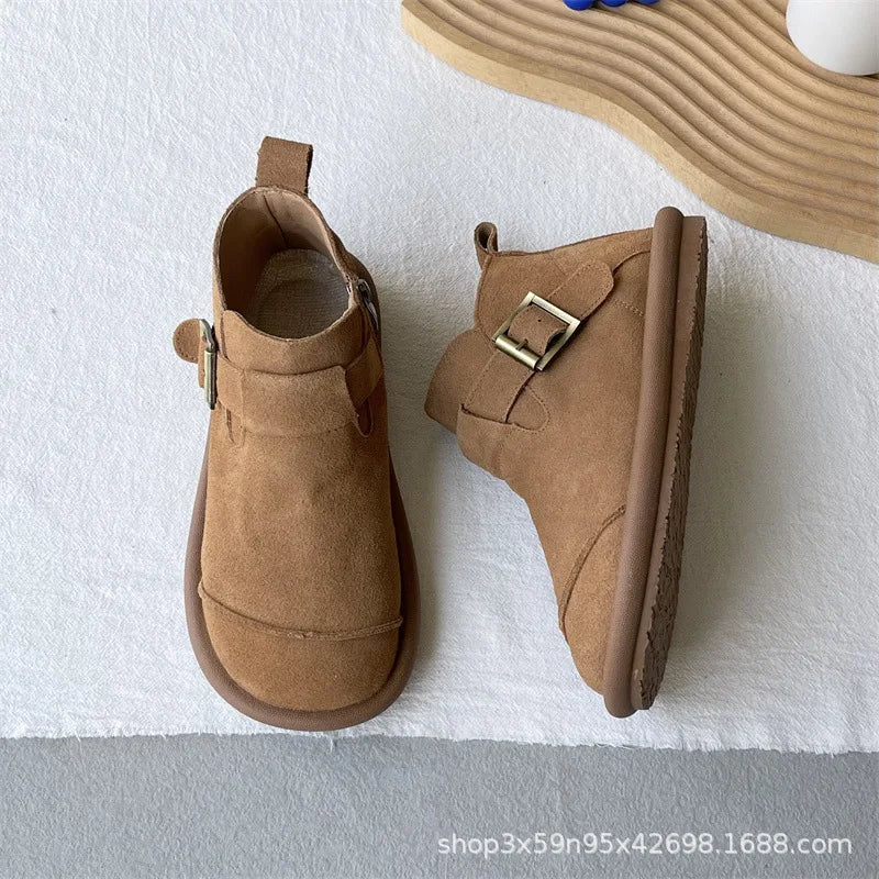 Bottes en daim de vache pour femmes, style rétro, en cuir de vache, style collège, polyvalentes, pour l'Angleterre, chaussures de neige simples et décontractées