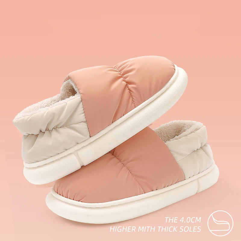 Men's cotton slippers for autumn and winter with a bag heel and warm, waterproof and oversized women's woolen cotton shoes