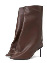 2024New Designer Slender High Heels Knee Length Women's Boots Fashion Walk Party Women's Large Mid Size Boots Autumn and Winter