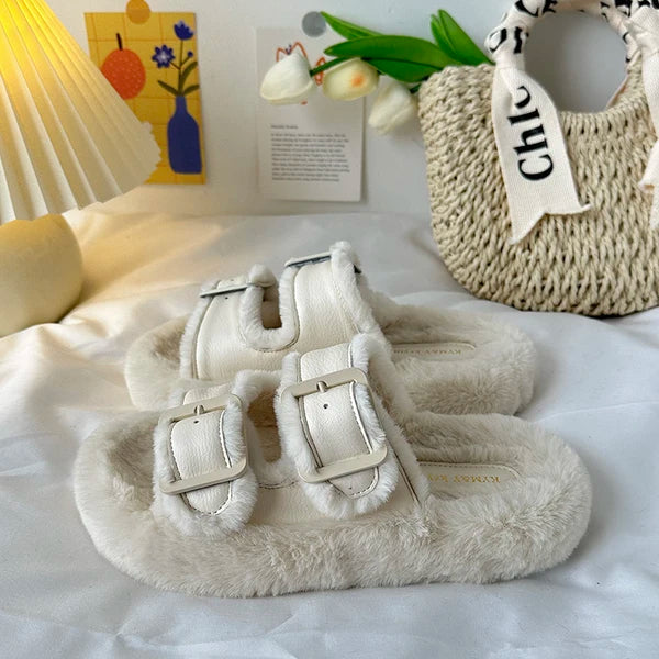 Med Shoes Womens Slippers Outdoor Slides Pantofle Flock Platform Fur Flip Flops 2024 Flat Plush Autumn Fabric Rome Shoes House S