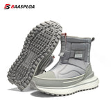 Baasploa Women Snow Boots Leather Waterproof Ankle Boots for Women Plush Warm Casual Shoes Comfort Walking Non-Slip Lace-Up