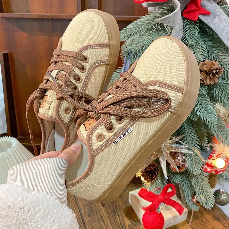 Woman Orthopedic Shoes Trend Girl Bear Harajuku Shoe Korea Wide Toe Canvas Shoes Women's Trainers Espadrilles Vulcanize Sneaker