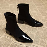 Ankle Boots Women Chunky Mid Heels Suede Shoes Woman Pointed Toe 2024 Trend Winter New Goth Walking Snow Chelsea Botas De Mujer