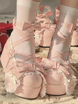 Sommer Schöne Lolita-Schuhe mit Schleife für Frauen Süße Mary Janes mit Bowtie-Plattform Frau Lackleder Rutschfeste Süße Flats 2024
