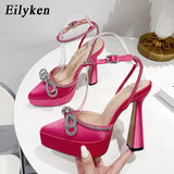 Eilyken Runway Style Brand High Heels Women Pumps Fashion Butterfly-knot Crystal Pointed Toe Platform Chunky Party Prom Shoes