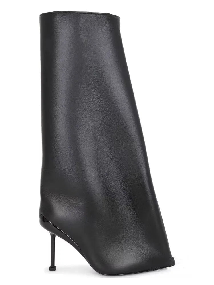 2024New Designer Slender High Heels Knee Length Women's Boots Fashion Walk Party Women's Large Mid Size Boots Autumn and Winter