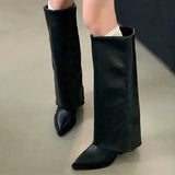 Bottes hautes en cuir épais pour femmes, chaussures à talons hauts et bout pointu, bottes Chelsea tendance, nouvelles escarpins, style gladiateur de neige