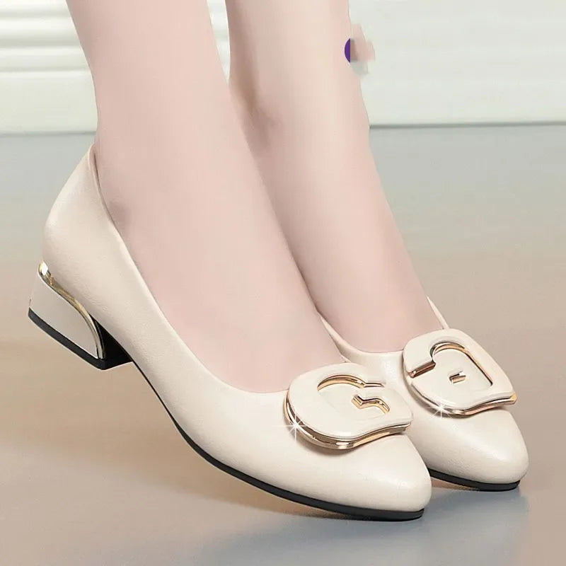 Cresfimix Zapatos Dama Women Classic Party Night Club Red Square Heel Shoes Lady Casual Sweet Beige Pu Leather Pumps B5996