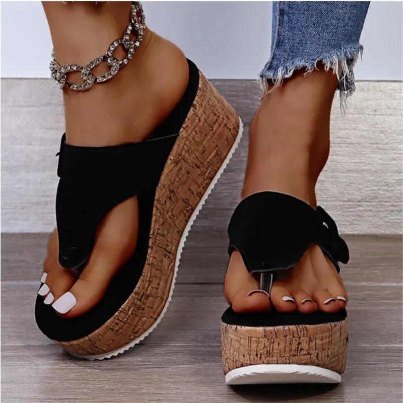 Women Summer Flip Flops Shoes Female Wedge Platform Sandal 2024 Ladies 7.5cm Thick Bottom Casual Slippers Shoe Black Pink