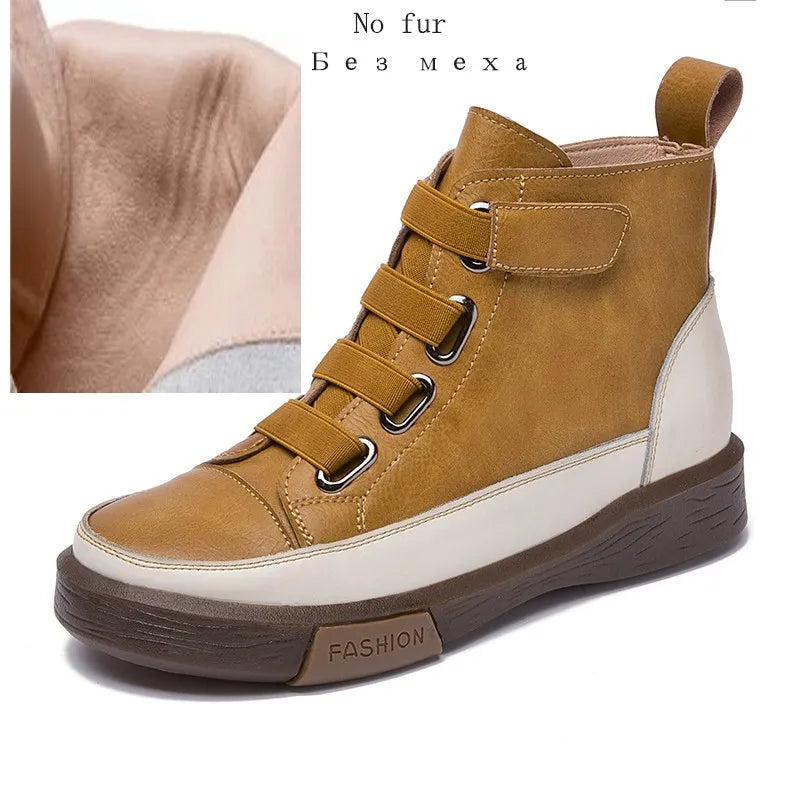 DIMANYU Women Winter Shoes Boots Flat Genuine Leather Retro Front Tie British Style Ladies Boots Trend Girl Student
