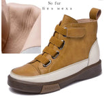 DIMANYU Women Winter Shoes Boots Flat Genuine Leather Retro Front Tie British Style Ladies Boots Trend Girl Student