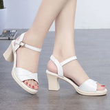 Cresfimix Women Fashion Black Comfort Summer Hollow Open Toe Square Heel Shoes Lady Spring Buckle Strap Open Toe Heels A9511