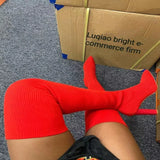 Woman Over The knee Boots Winter Thigh Knitted Elastic Socks Shoe Warm Sexy Stilettos Heels Pointed Long Boots 35-43 botas mujer
