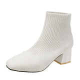 Stretch  Sock Boots For Women Shoes Square Heel Yellow Knitting shoes Elastic Cottton Boots Lady Footwear