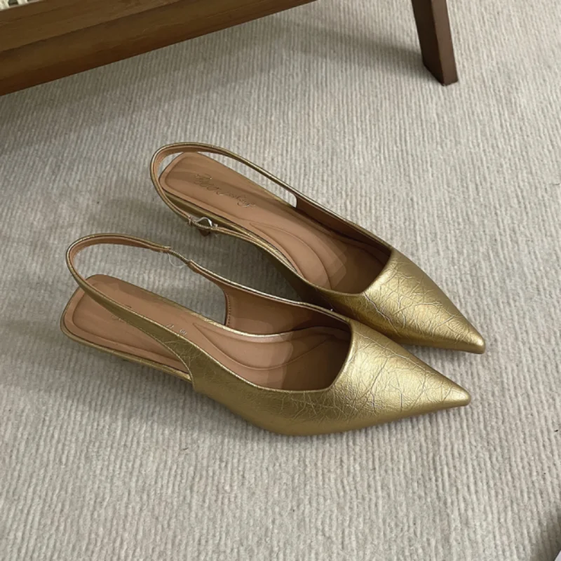 Bailamos Women Sandals Pointed Toe Elegant Low-heel Shoes Summer Fashion Slingback Woman Mules Shoes Pumps Dress Shoes