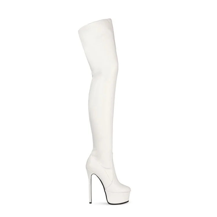 Elegant Women's High Heel Platform Over The Knee Boots Stretch Faux Leather Long Boots For Party Size 34-43