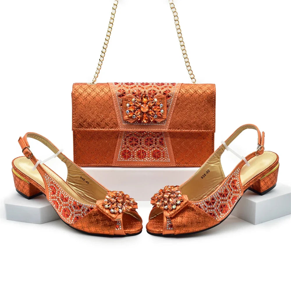 Latest Pink Shoe and Bag Set Women Italian Decorated with Rhinestone African Women Wedding Shoes Bride Plus Size Women Pumps 43