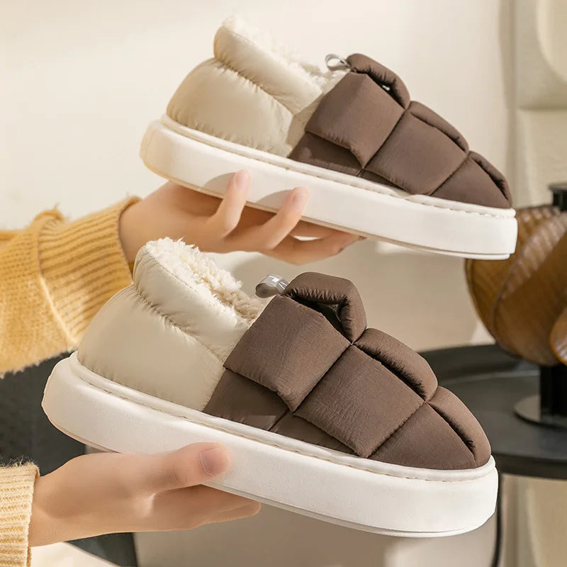 Evshine Winter Toast Women Slippers Warm Plush Cotton Slippers Indoor Home Non-Slip Thick Sole Furry Shoes For Couples New 2022