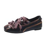 Spring New Color Matching Mary Jane Shoes Small Square Bow Flat Shoes Lazy Slip-on Single Shoes