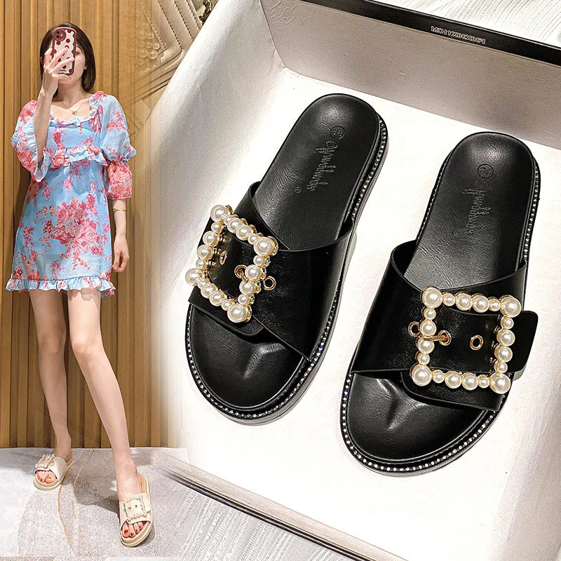 2023 pantoufles à boucle en cristal strass femmes marque design cristal double tongs femme plateforme diapositives sandales grande taille 43