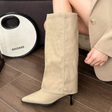 Bottes hautes en cuir épais pour femmes, chaussures à talons hauts et bout pointu, bottes Chelsea tendance, nouvelles escarpins, style gladiateur de neige