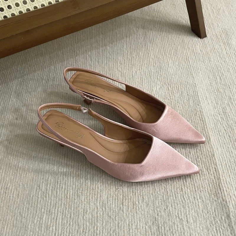 Bailamos Women Sandals Pointed Toe Elegant Low-heel Shoes Summer Fashion Slingback Woman Mules Shoes Pumps Dress Shoes