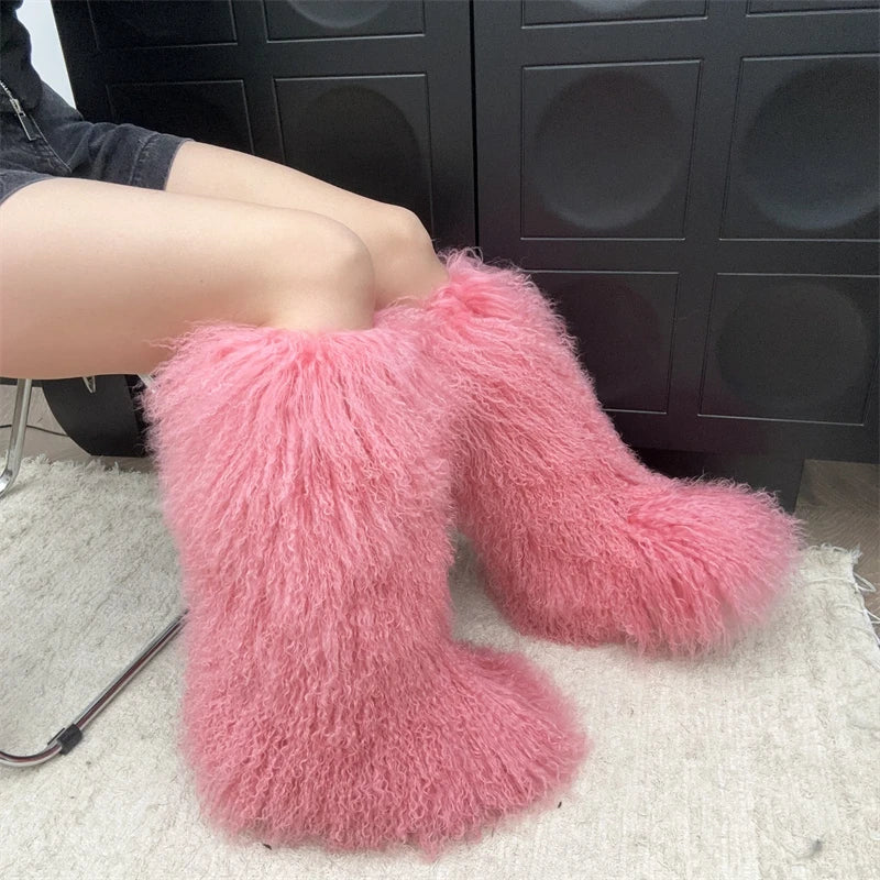 Bottes de neige chaudes en fourrure de Mongolie véritable