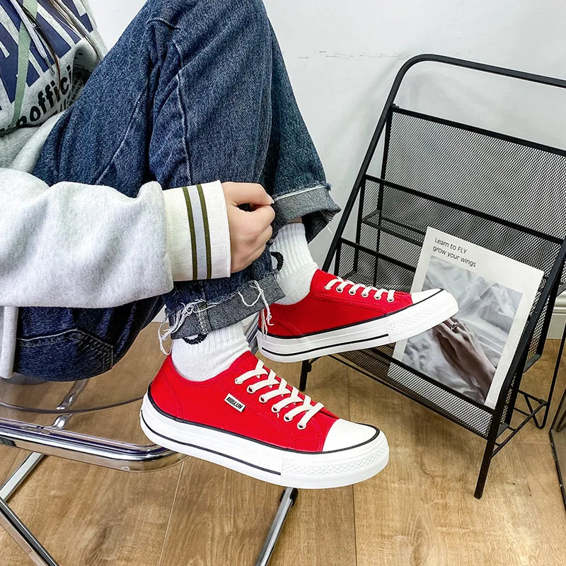Women's Canvas Shoes 2024 Spring Lace Up Round Toe Causal Flat Shoes Student Sneakers Girls Skateboard Vulcanized Tennis Women