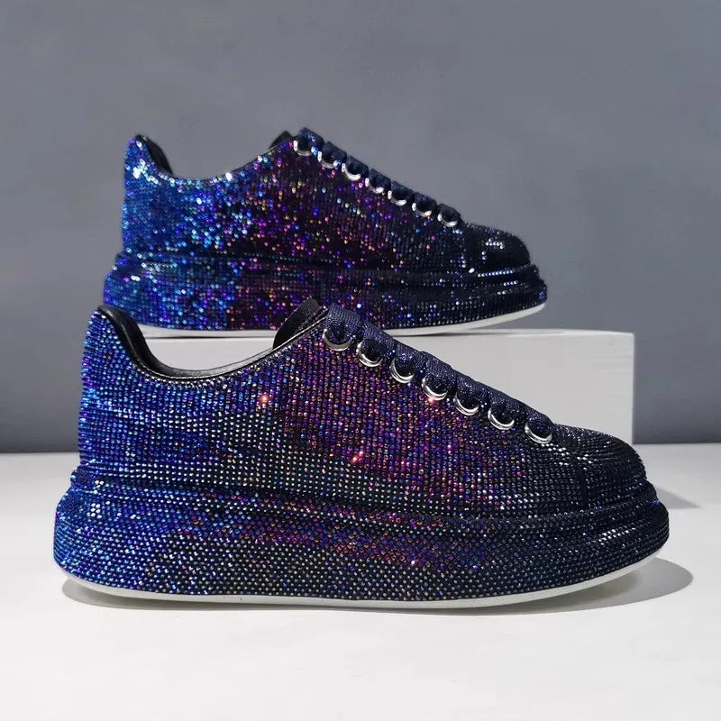 2024 Autumn New Gradient Color Water Diamond White Shoes Fashion Luxury Thick soled Sports Shoes Designer Casual Flat Shoes
