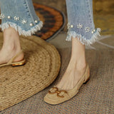 Retro Low-heeled Baotou Sandals Women's 2023 Summer New Slingback Suede Office Ladies Shoes Sandal Slip on Woman Flats